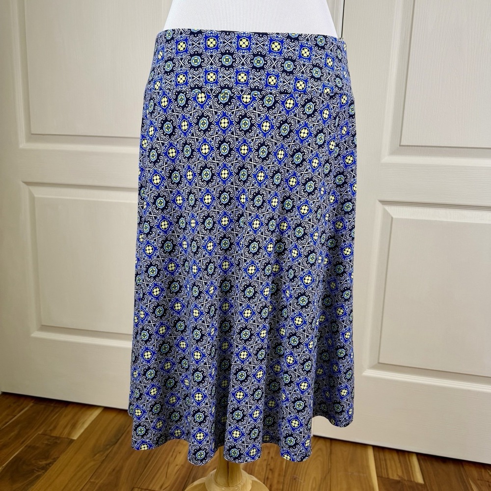 Talbots Womens Pull On A Line Skirt M Blue Striped Preppy Professional Knee